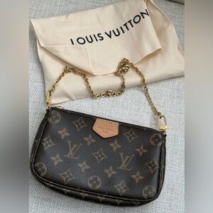 Louis Vuitton Multi small Pochette Brown Monogram Bag with Gold Chain